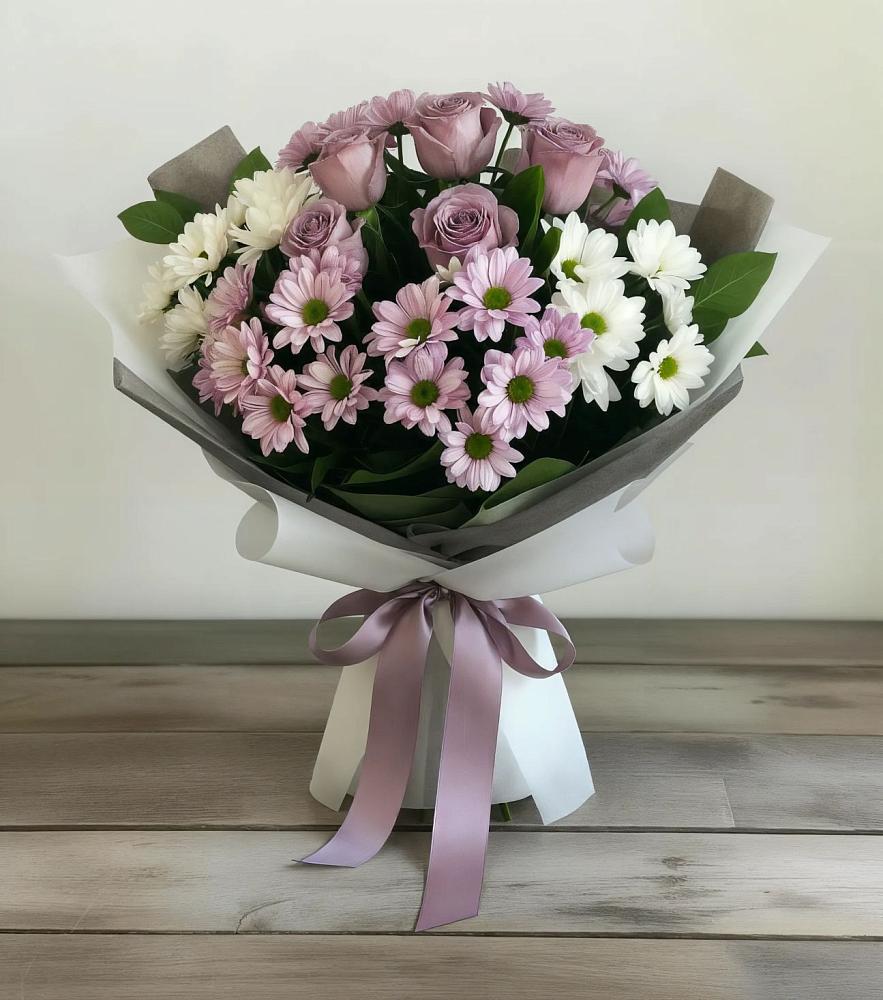 Букет цветов из: Хризантемы и Розы в Ставропольском