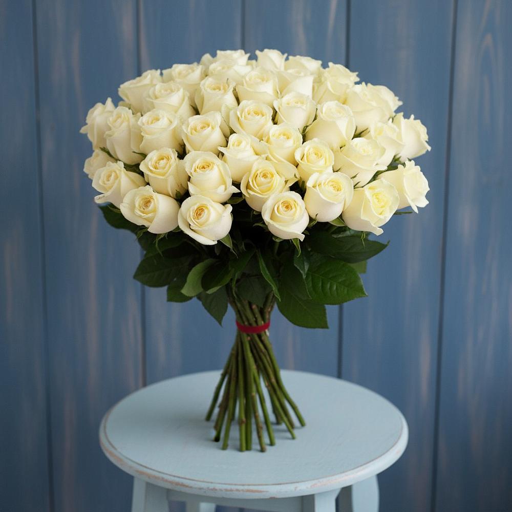 Букет 51 Белая роза Эдлесс Лав в Ставропольском