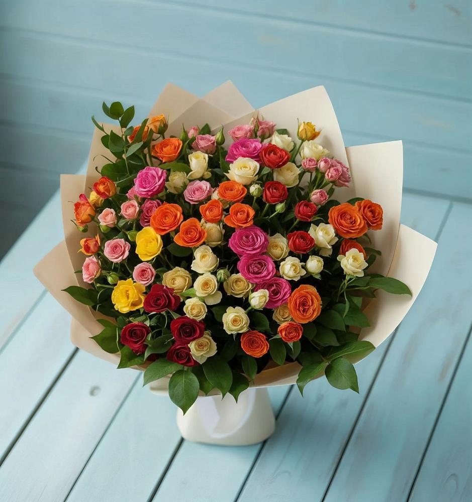 Букет Микс из разноцветных кустовых роз в Ставропольском