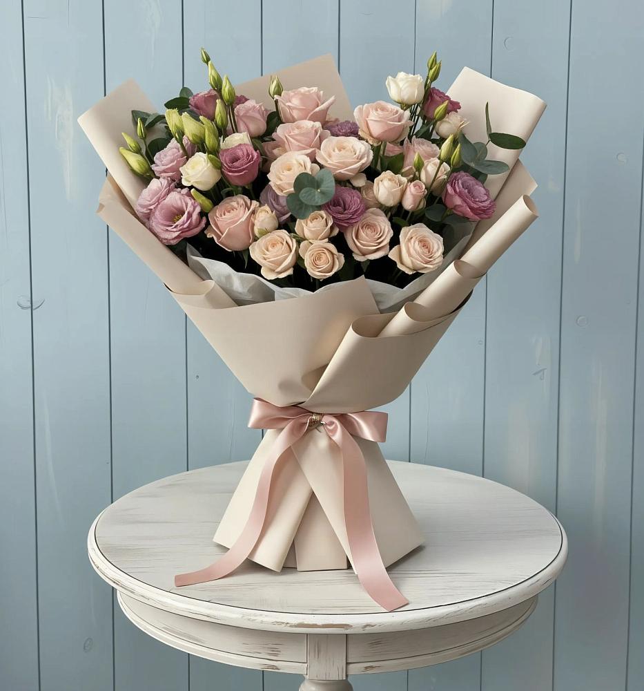 Букет цветов из: Розы и Лизиантусы в Ставропольском