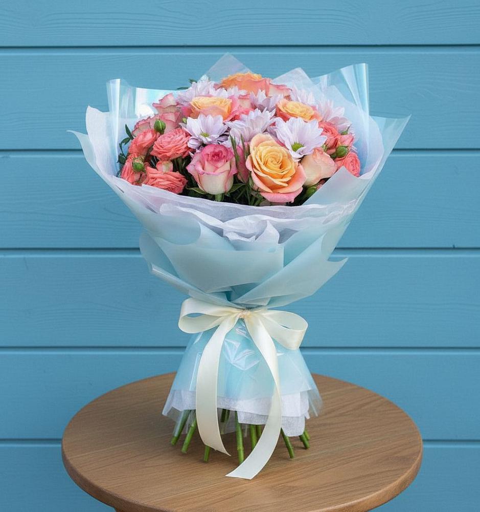 Букет цветов из: Хризантемы и Розы в Ставропольском