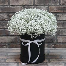 Цветочная композиция из Гипсофила в шляпной коробке в Ставропольском