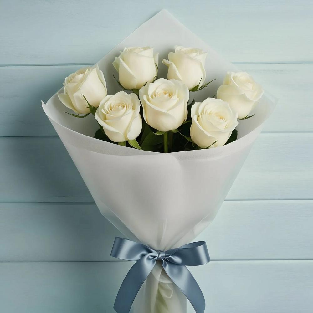 Букет 7 Белых роз Эдлесс Лав в Ставропольском