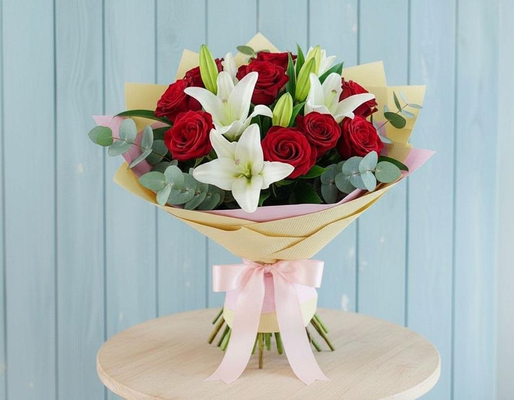 Букет цветов из: Лилии и Розы в Ставропольском